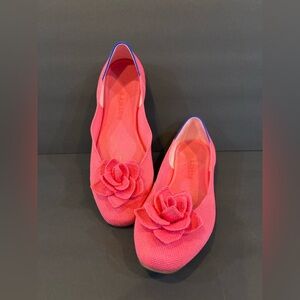 Rothy’s The Rose Flat – Bronzite Pink Knit Flats with Flower Appliqué – Size W10